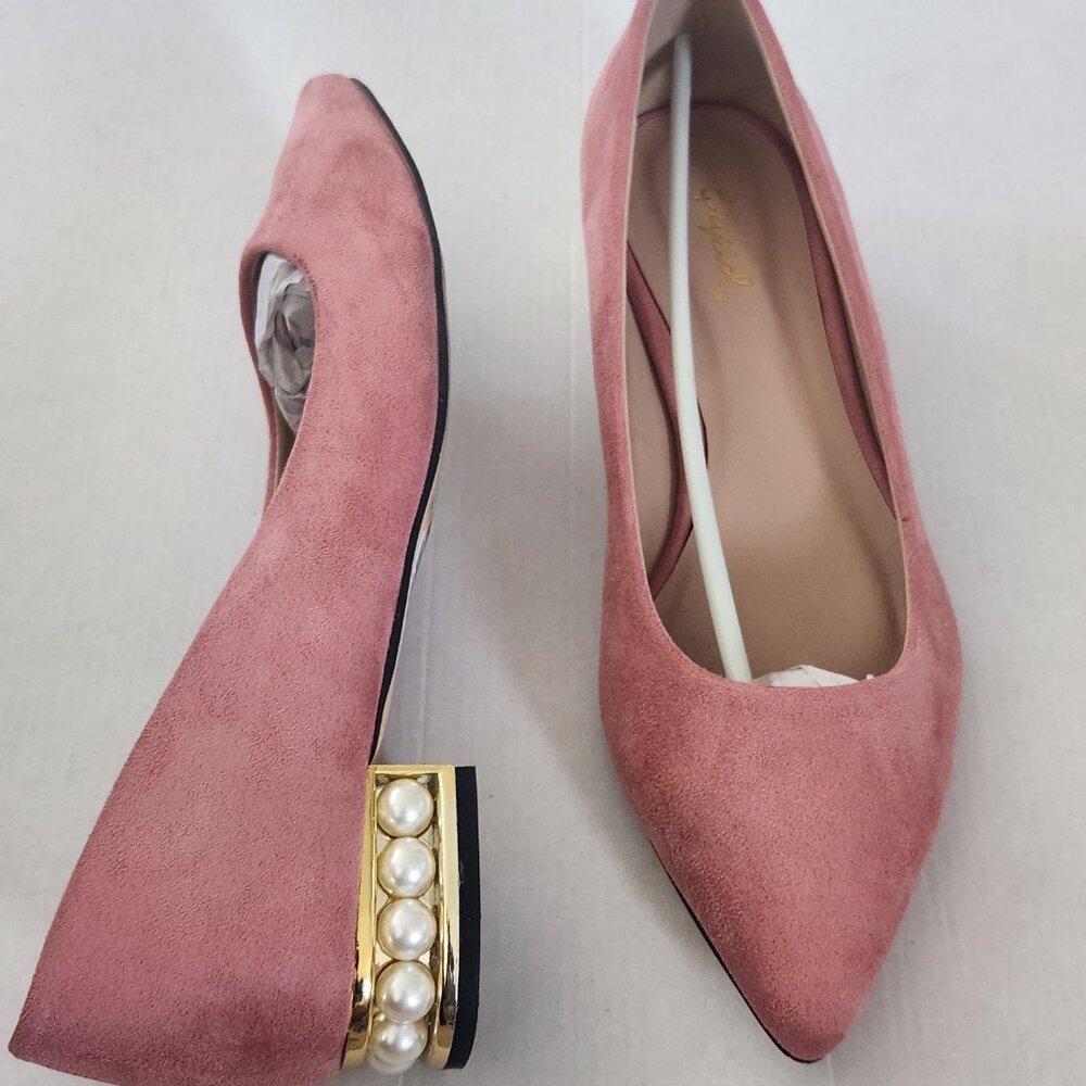 Dusty Rose Pink Faux Suede Pearl Heeled Flats Size 7.5 - Picture 6 of 6